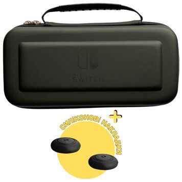 Жорсткий захисний кейс чохол для ігрової консолі Nintendo Switch / Nintendo Switch OLED (Full Black) + в подарунок накладки на стіки 0426 фото