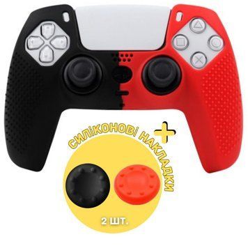 Защитный силиконовый чехол Black/Red для геймпада Sony DualSense (PS5) + в подарок накладки на стики 1437 фото