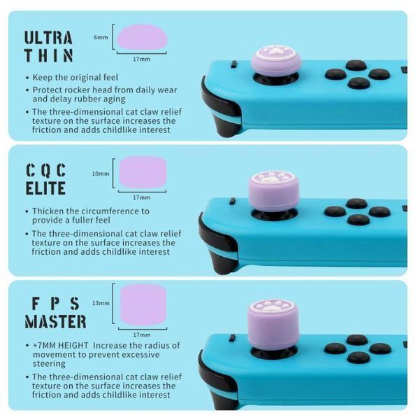 Силіконові накладки на стики Paws 6в1 White/Pink для ігрової приставки Nintendo Switch / Switch OLED / Switch LITE 1043 фото