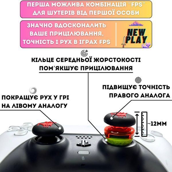 Комплект NEWPLAY Aim Boost Kit (3в1): накладки на стики Blood Hand + прицельные кольца + удлинители аналогов 0993 фото