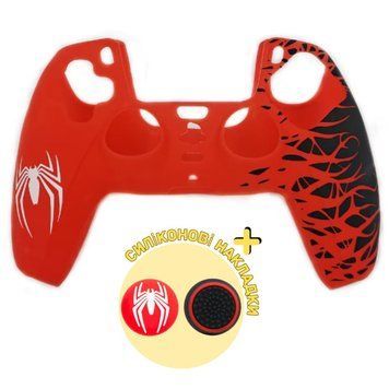 Якісний захисний силіконовий чохол Marvel`s Spider-Man 2 (Red) для геймпаду Sony DualSense PS5 + накладки на стіки 1395 фото
