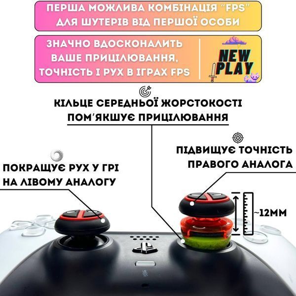 Комплект NEWPLAY Aim Boost Kit (3в1): накладки на стики Deadpool + прицельные кольца + удлинители аналогов 0994 фото