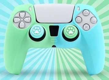Защитный силиконовый чехол Green/Blue для геймпада Sony DualSense (PS5) + в подарок накладки на стики "Лапки" 1435 фото