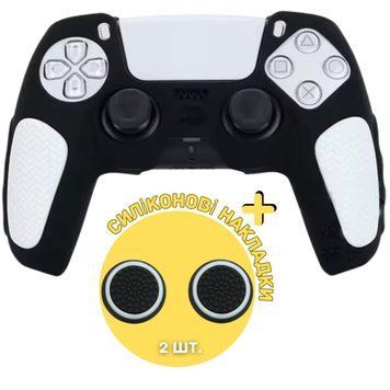 Якісний захисний силіконовий чохол Rubber Protective (Black/White) для геймпада DualSense Sony PlayStation 5 (PS5) + накладки на 1046 фото