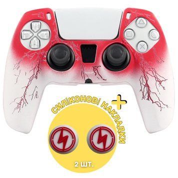 Якісний захисний силіконовий чохол Red Lightning для геймпаду Sony DualSense PS5 + накладки на стіки 1431 фото