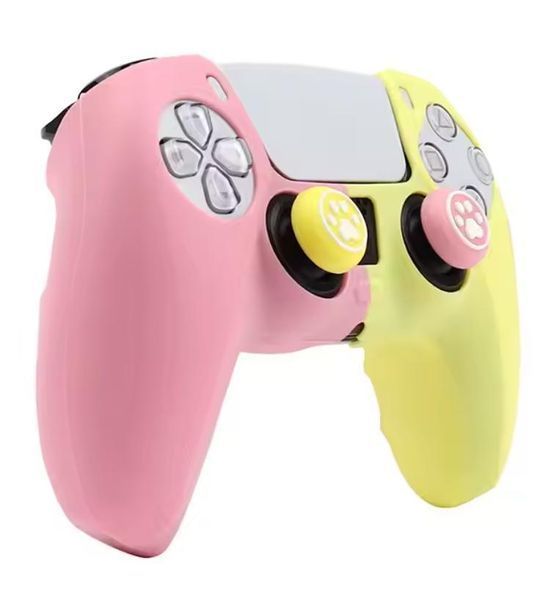 Защитный силиконовый чехол Pink/Yellow для геймпада Sony DualSense (PS5) + в подарок накладки на стики "Лапки" 1434 фото