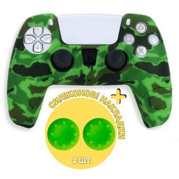 Захисний силіконовий чохол Green Camouflage для геймпаду Sony DualSense&trade; (PS5) + в подарунок накладки на стіки 1147 фото