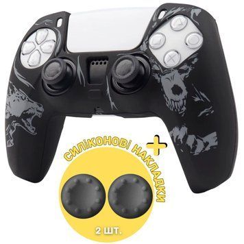 Качественный защитный силиконовый чехол BearWolf (Black/Grey) для геймпада Sony DualSense (PS5) + накладки на 1426 фото