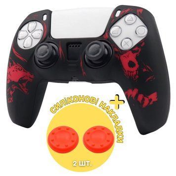 Качественный защитный силиконовый чехол BearWolf (Black/Red) для геймпада Sony DualSense (PS5) + накладки на 1425 фото