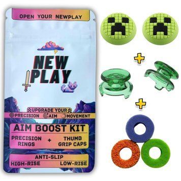 Комплект NEWPLAY Aim Boost Kit (3в1): накладки на стіки Minecraft Creeper + прицільні кільця + подовжувачі аналогів для геймпадів 0998 фото