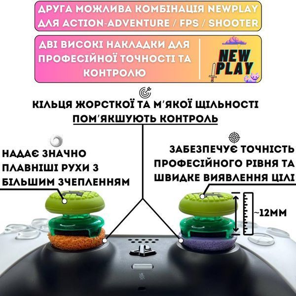Комплект NEWPLAY Aim Boost Kit (3в1): накладки на стіки Minecraft Creeper + прицільні кільця + подовжувачі аналогів для геймпадів 0998 фото