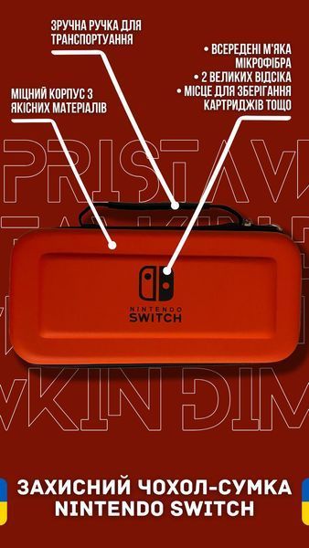Жорсткий захисний кейс чохол для ігрової консолі Nintendo Switch / Nintendo Switch OLED (Red) + в подарунок накладки на стіки 0422 фото
