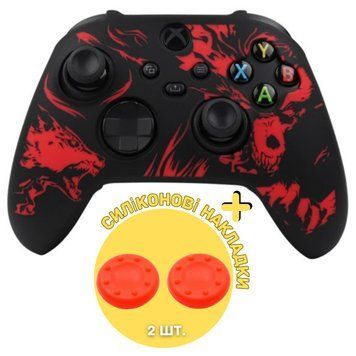 Качественный защитный силиконовый чехол BearWolf (Black/Red) для геймпада Xbox Series X|S + накладки на стики 1421 фото