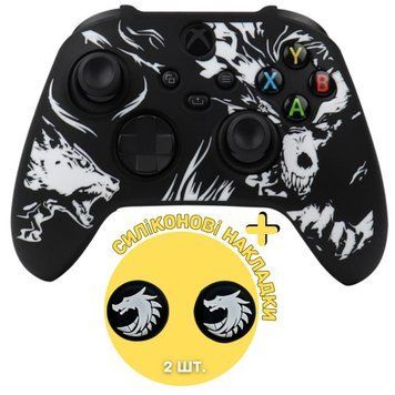 Качественный защитный силиконовый чехол BearWolf (Black/White) для геймпада Xbox Series X|S + накладки на 1420 фото