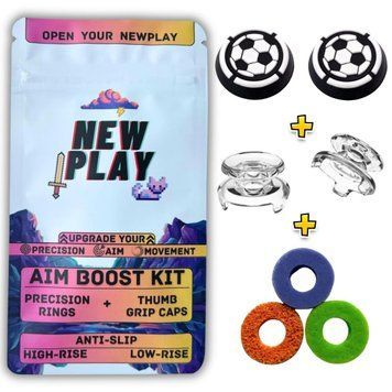 Комплект NEWPLAY Aim Boost Kit (3в1): накладки на стіки Football + прицільні кільця + подовжувачі аналогів для геймпадів Sony 1001 фото
