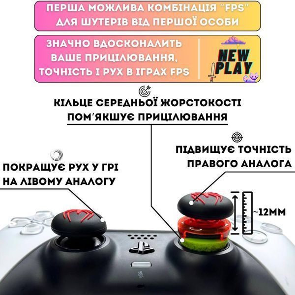 Комплект NEWPLAY Aim Boost Kit (3в1): накладки на стики Spider-Man B/R + прицельные кольца + удлинители 1002 фото