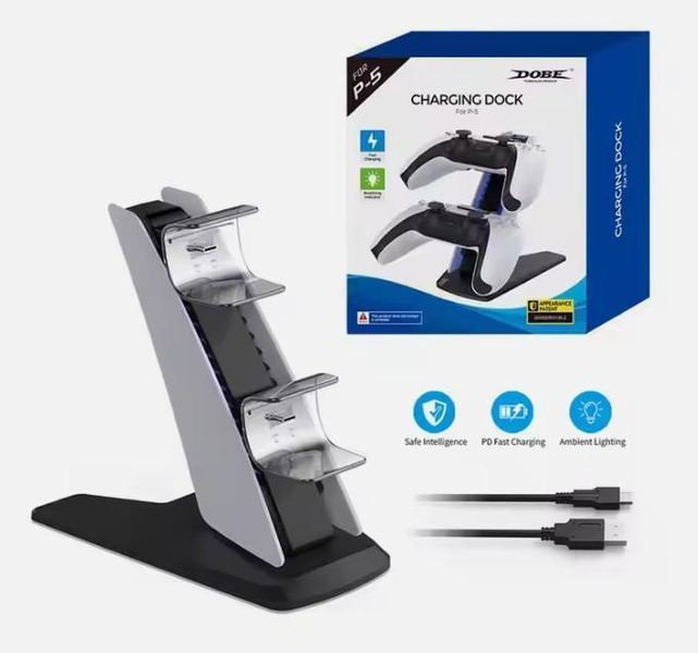 Вертикальна зарядна станція Dobe TP5-0585S для геймпадів Sony DualSense (PS5) з підсвічуванням 1153 фото