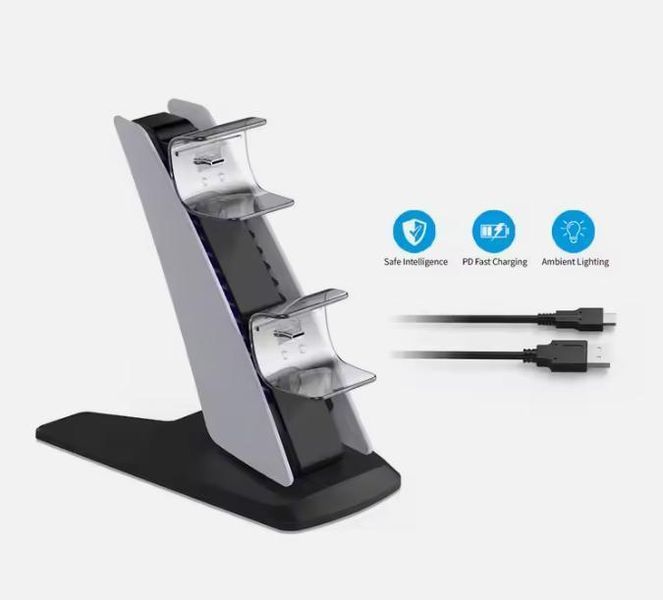 Вертикальна зарядна станція Dobe TP5-0585S для геймпадів Sony DualSense (PS5) з підсвічуванням 1153 фото