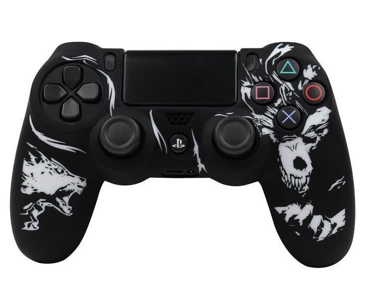 Качественный защитный силиконовый чехол BearWolf (White) для геймпада Sony DualShock (PS4) + накладки на стики 1416 фото
