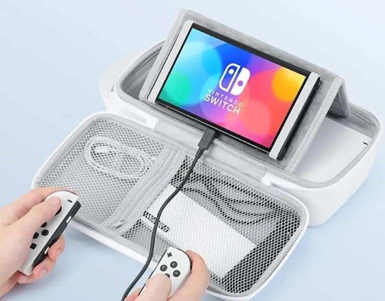 Збільшений захисний кейс Mini Travel для ігрової консолі Nintendo Switch / Nintendo Switch OLED (Full White) 1254 фото
