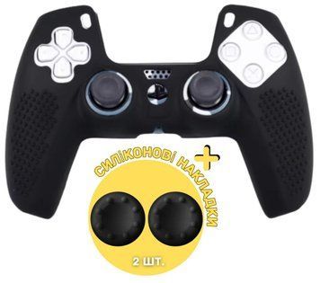 Захисний силіконовий чохол Full Black для геймпаду Sony DualSense (PS5) + в подарунок накладки на стіки 0952 фото