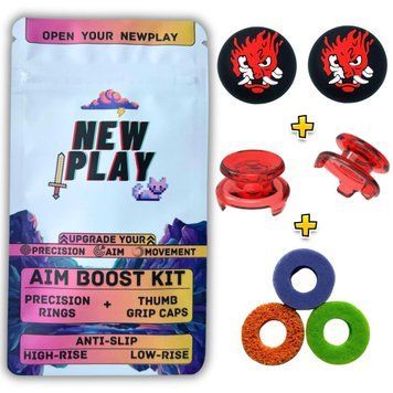 Комплект NEWPLAY Aim Boost Kit (3в1): накладки на стіки Cyberpunk 2077 + прицільні кільця + подовжувачі аналогів для геймпадів 1003 фото