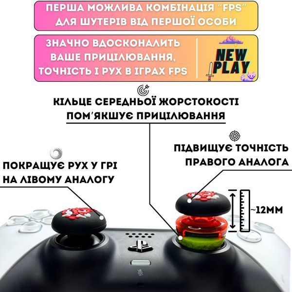 Комплект NEWPLAY Aim Boost Kit (3в1): накладки на стики Cyberpunk 2077 + прицельные кольца + удлинители 1003 фото