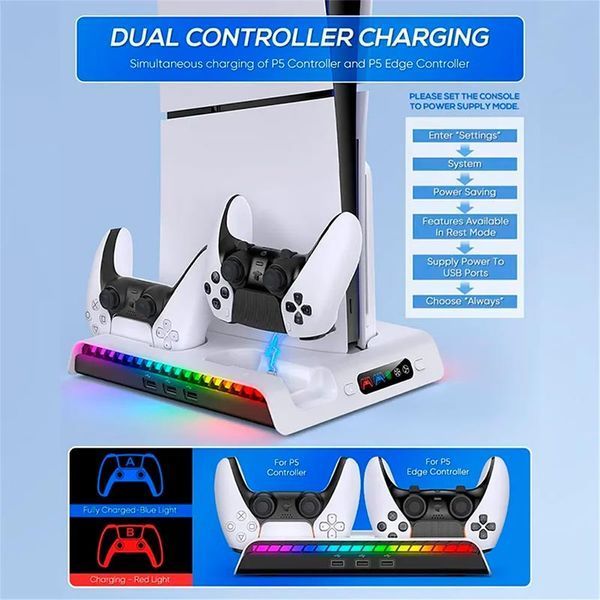 Док - станція iPega PG-P5S006 для Sony PlayStation 5 PRO / Slim (Disc|Digital Edition) та DualSense з охолодженням та RGB + кріплення для навушників (PS5) 1502 фото
