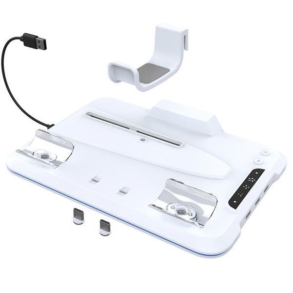 Док - станція iPega PG-P5S020W для Sony PlayStation 5 Slim Disc/Digital Edition та DualSense з охолодженням та RGB + кріплення для навушників (PS5) 1500 фото