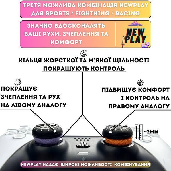 Комплект NEWPLAY Aim Boost Kit (3в1): накладки на стіки Spider-Man Mask Black + прицільні кільця + подовжувачі аналогів для 1005 фото