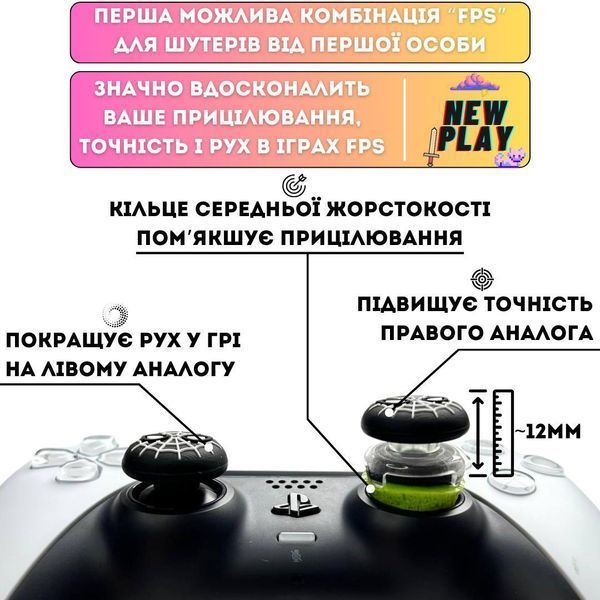 Комплект NEWPLAY Aim Boost Kit (3в1): накладки на стіки Spider-Man Mask Black + прицільні кільця + подовжувачі аналогів для 1005 фото