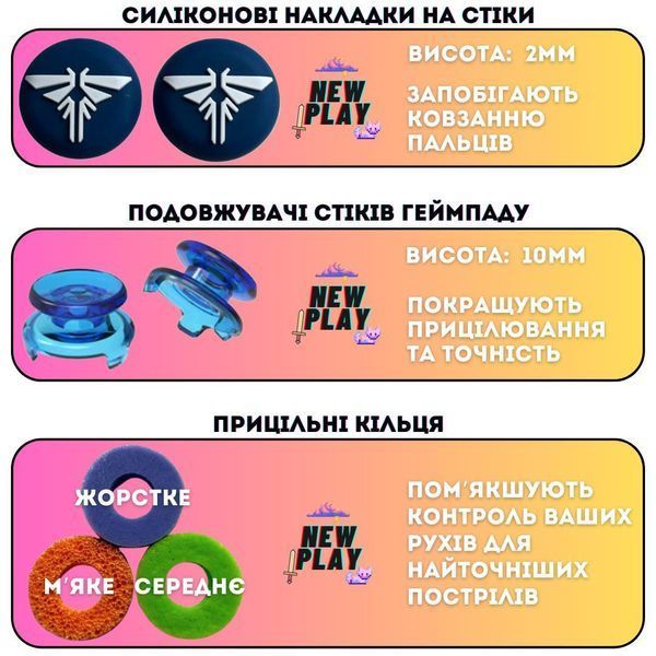Комплект NEWPLAY Aim Boost Kit (3в1): накладки на стики The Last Of Us + прицельные кольца + удлинители 1006 фото