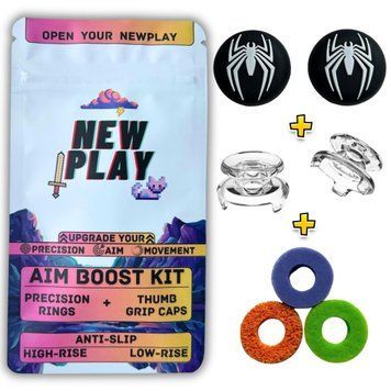 Комплект NEWPLAY Aim Boost Kit (3в1): накладки на стіки Spider-Man B/W + прицільні кільця + подовжувачі аналогів для геймпадів 1007 фото