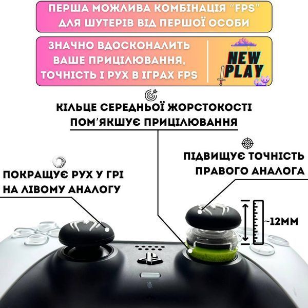 Комплект NEWPLAY Aim Boost Kit (3в1): накладки на стики Spider-Man B/W + прицельные кольца + удлинители 1007 фото