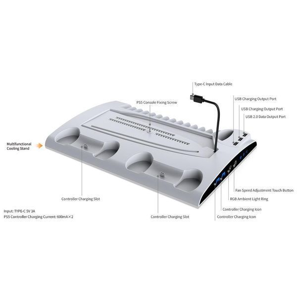Многофункциональная док-станция DOBE TP5-3570 с охлаждением для Sony PlayStation 5 / PS5 SLIM Blu-ray/Digital 0982 фото