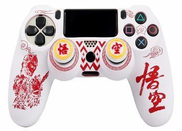 Якісний захисний силіконовий чохол Black Myth: Wukong (White/Red) для геймпаду Sony DualShock (PS4) + накладки на стіки 1414 фото