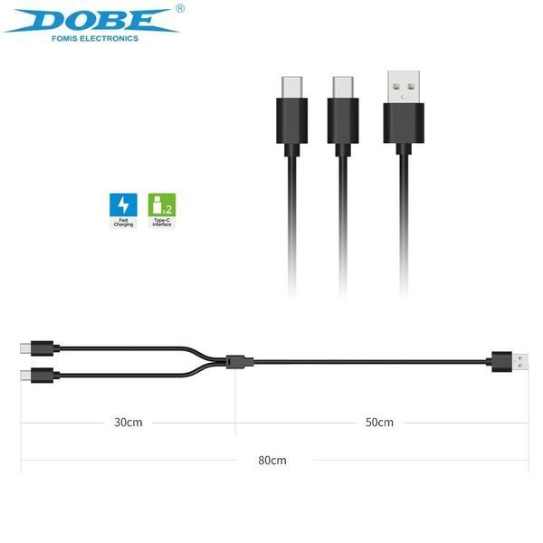 Подвійний зарядний кабель DOBE TP5-2519 Type-C (80см) для DualSense PS5 та для Sony PlayStation VR2 Sense 1261 фото