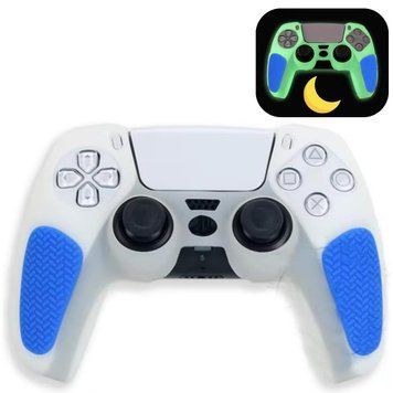 Качественный люминесцентный защитный силиконовый чехол Rubber Protective (White/Blue) для геймпада DualSense 1357 фото