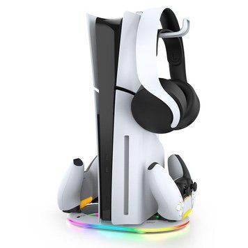 Зарядна станція підставка iPega PG-P5S045 для Sony PlayStation 5 PRO / Slim (Disc|Digital Edition) та DualSense з RGB + кріплення для навушників (PS5) 1501 фото
