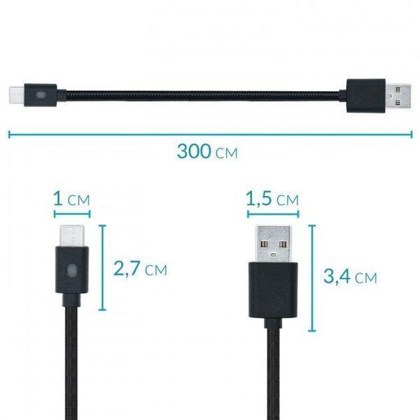 Плетений зарядний кабель DOBE TY-0803B (3М) Type-C з LED індикатором заряду для геймпадів PS5 / Xbox Series 1262 фото