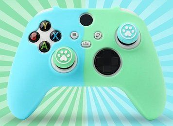 Качественный защитный силиконовый чехол Blue/Green для геймпада Xbox Series X|S + накладки на стики Cat Paws 1408 фото
