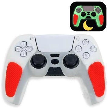 Качественный люминесцентный защитный силиконовый чехол Rubber Protective (White/Red) для геймпада DualSense 1358 фото