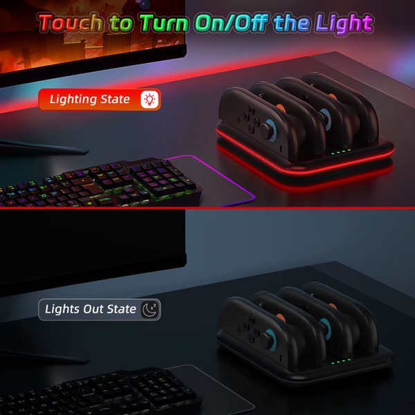 Зарядная станция JYS для 4 контроллеров Joy-Con Nintendo Switch 2 c индикатором заряда 1506 фото