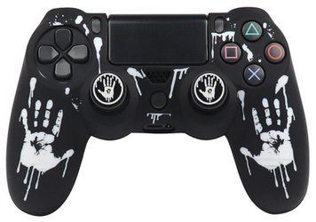 Якісний захисний силіконовий чохол Death Stranding (Black/White) для геймпаду Sony DualShock (PS4) + накладки на стіки 1418 фото