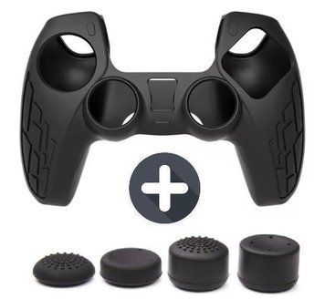 Комплект 5в1: Якісний захисний силіконовий чохол Embossed Black для геймпада DualSense Sony PlayStation 5 (PS5) + 4 накладки на 1015 фото
