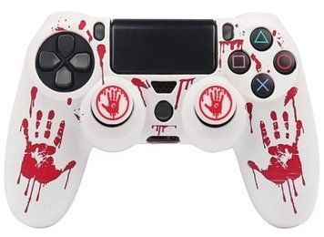 Якісний захисний силіконовий чохол Death Stranding (White/Red) для геймпаду Sony DualShock (PS4) + накладки на стіки 1419 фото