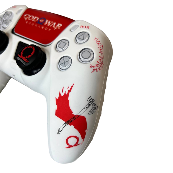 Защитный силиконовый чехол God of War и наклейка на тачпад для геймпада Sony DualSense (PS5) + накладки на стики 1509 фото