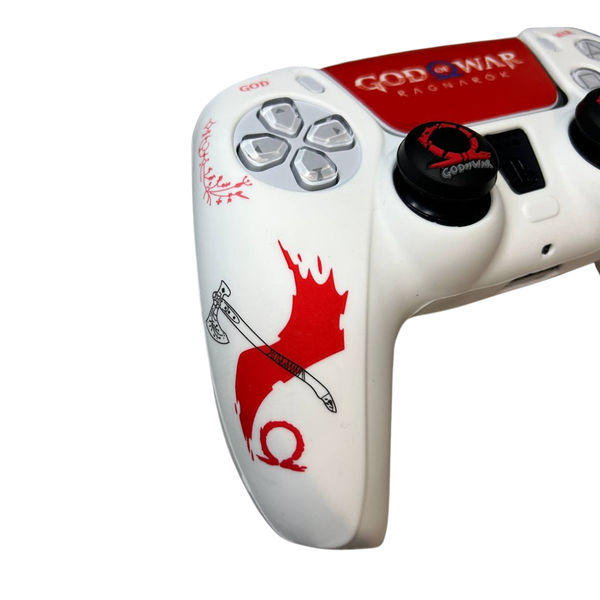 Защитный силиконовый чехол God of War и наклейка на тачпад для геймпада Sony DualSense (PS5) + накладки на стики 1509 фото