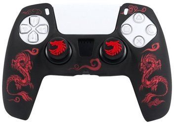 Якісний захисний силіконовий чохол Dragon Black/Red для геймпаду Sony DualSense PS5 + накладки на стіки 1438 фото