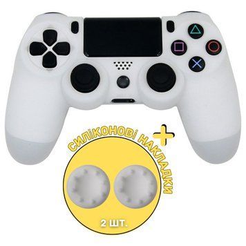 Захисний силіконовий чохол Напівпрозорий Білий для геймпаду Sony DualShock 4 (PS4) + в подарунок накладки на стіки 0712 фото